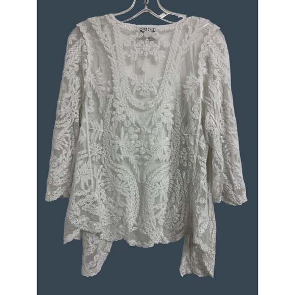 Rachel Zoe O/S White Cotton Lace Sheer Embroidered Boho Top Blouse Floral - Picture 3 of 8